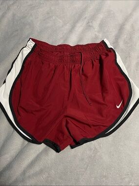 Nike Women's Maroon Athletic Shorts with White and Black Trim